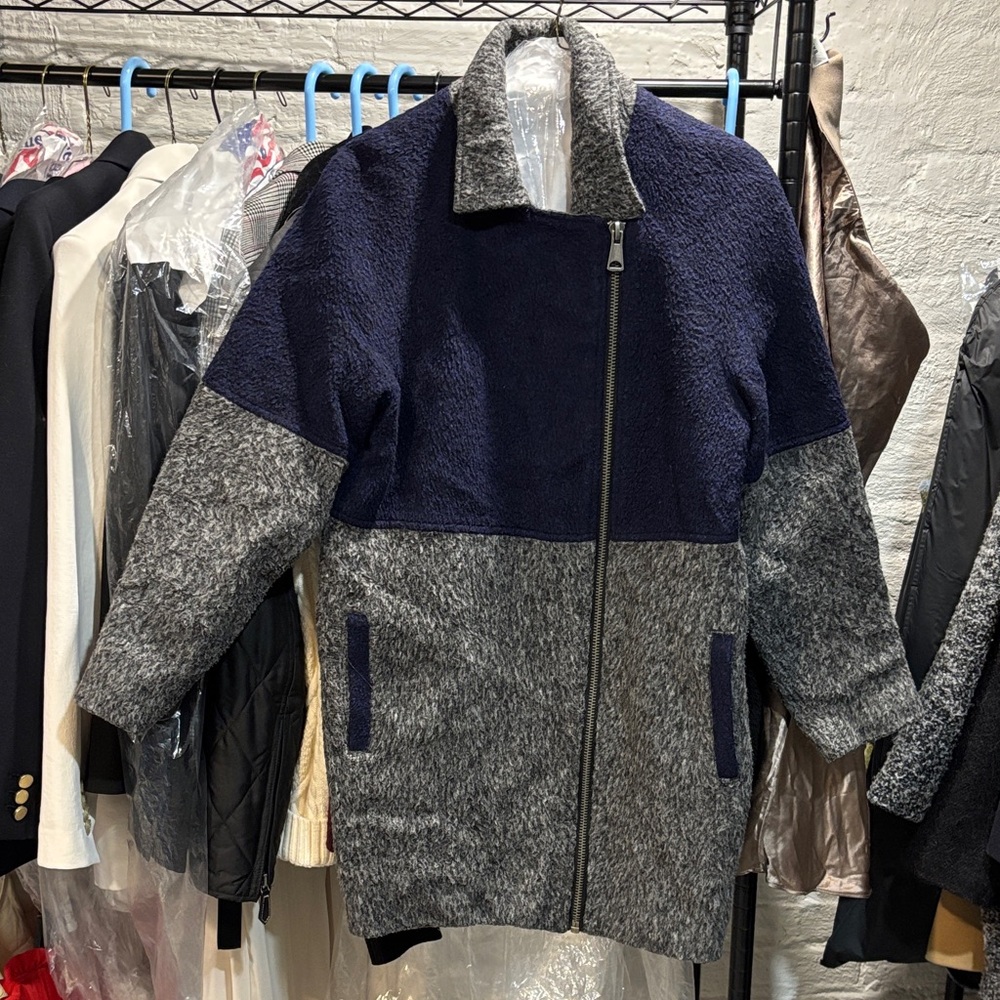 Topshop Navy and Gray Pea Coat